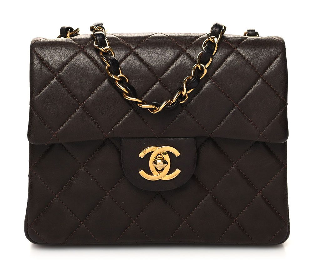 Chanel Lambskin Quilted Mini Square Flap Bag Dark Brown