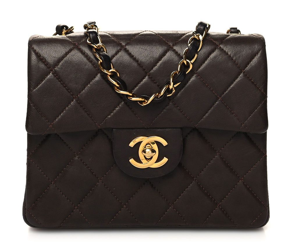 Chanel Lambskin Quilted Mini Square Flap Bag Dark Brown Chanel Lambskin Quilted Mini Square Flap Bag Dark Brown