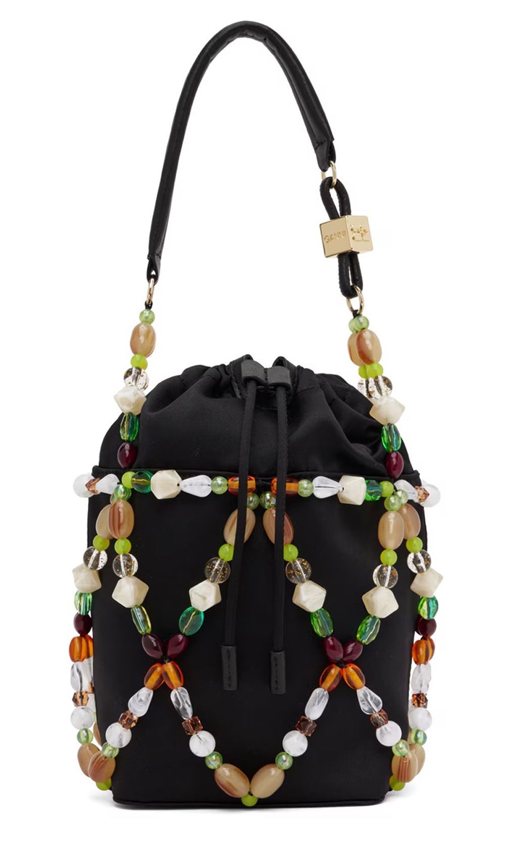 GANNI Black Beads Bucket Bag Large
