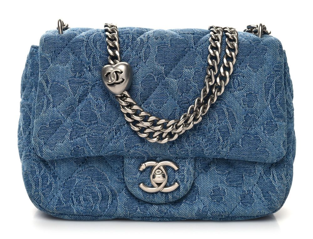 chanel Denim Quilted Camellia Mini Flap Blue