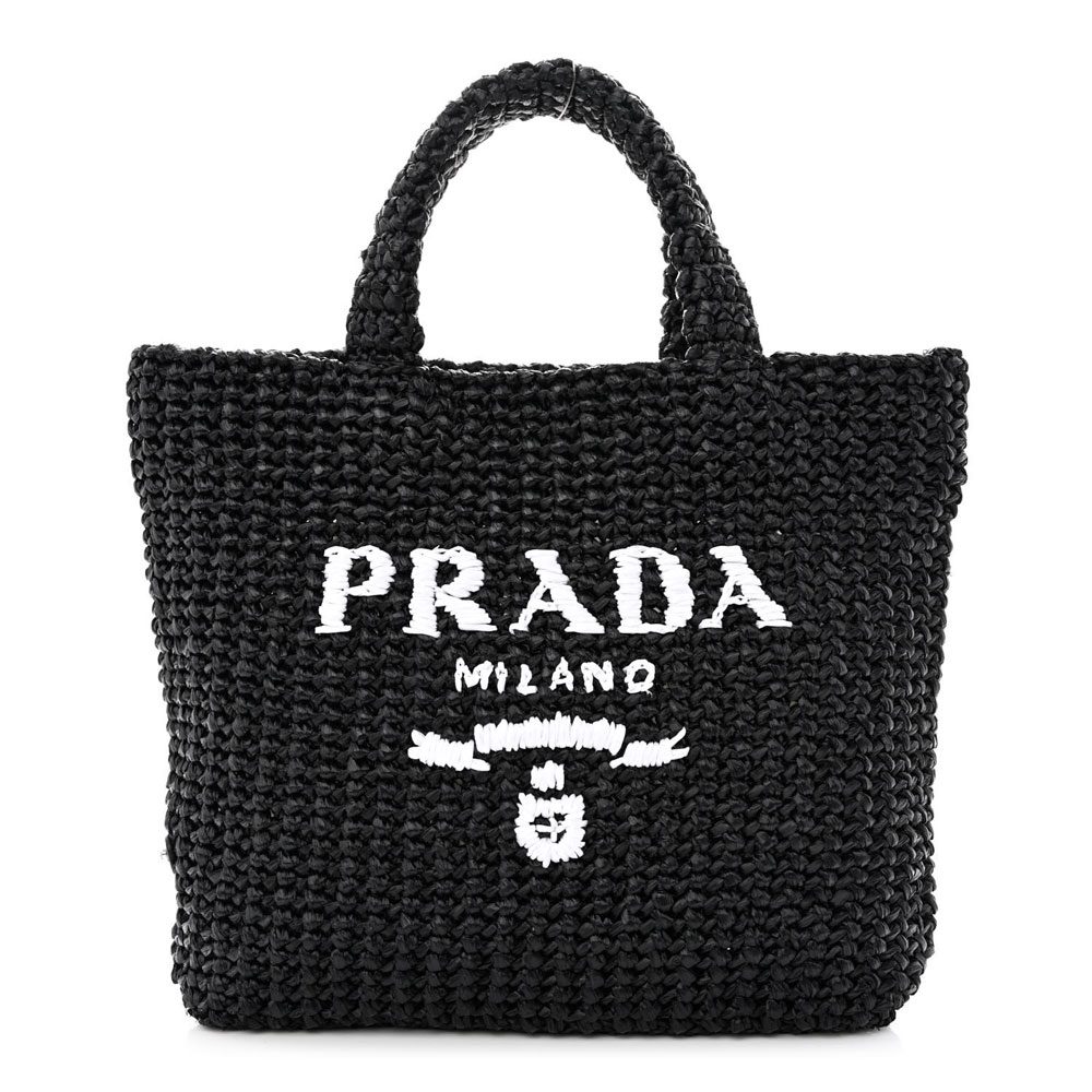 prada Raffia Logo Small Tote Black