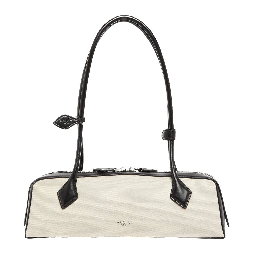Alaia Le Teckel Zip Shoulder Bag in Canvas and Leather 1 1