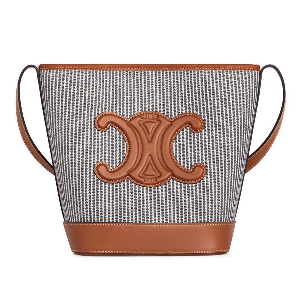CELINE Small bucket cuir Triomphe in striped textile and calfskin 1