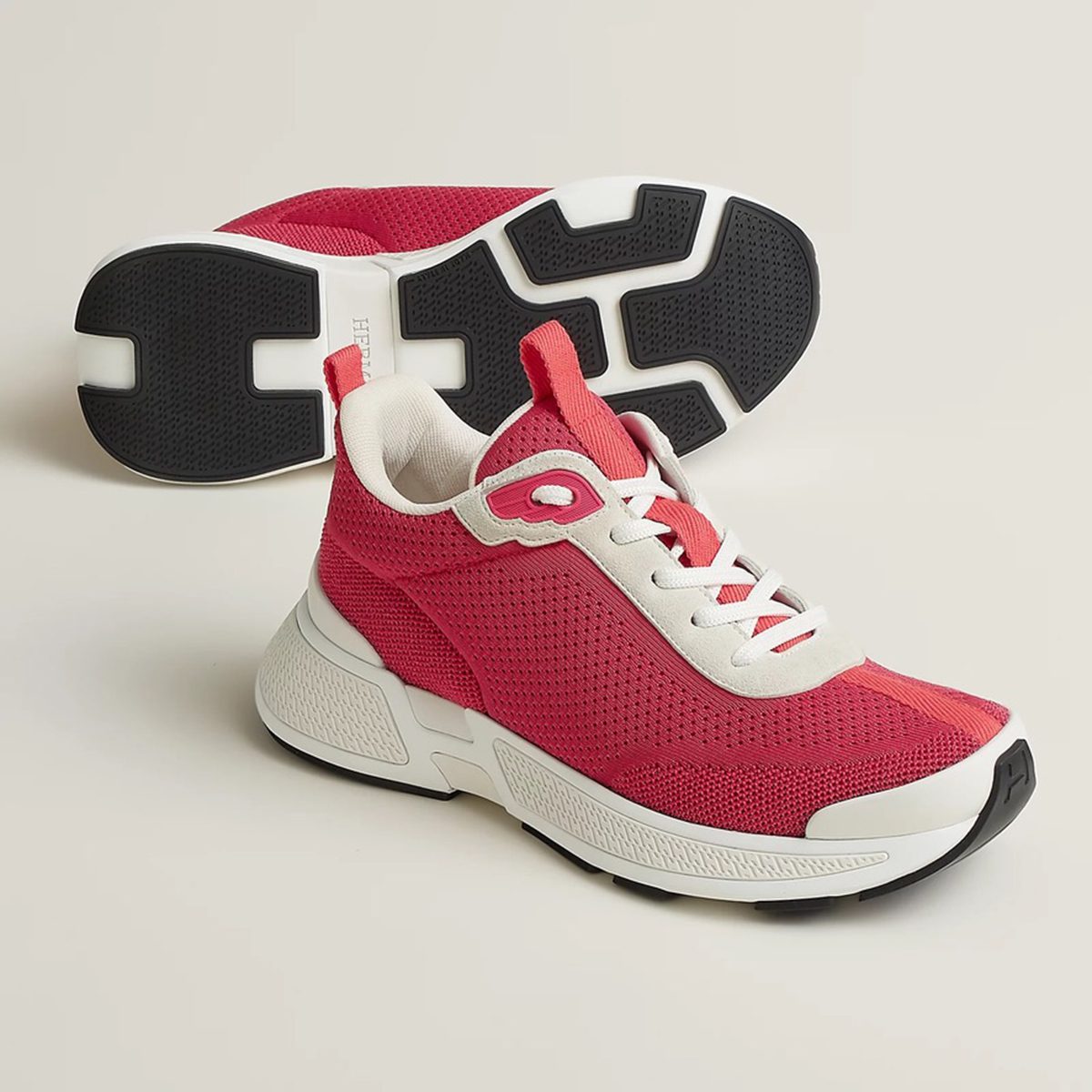 Héros Sneaker in Rose Technical Knit and Blanc Suede. Photo via Hermes.com.