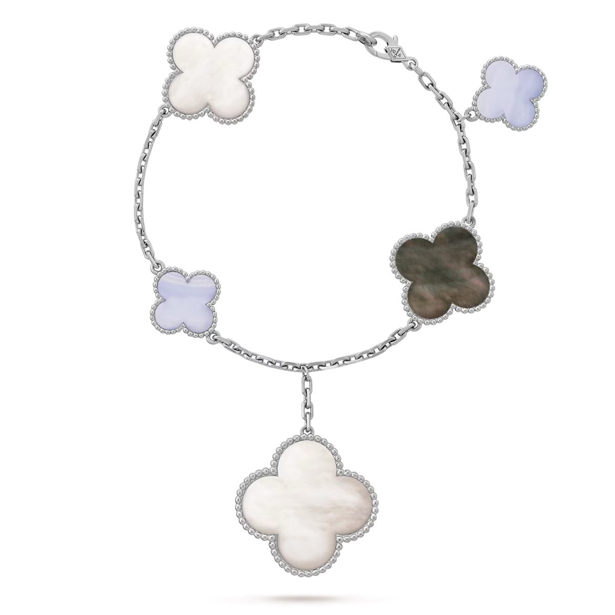 Magic Alhambra bracelet 5 motifs 18K white gold Chalcedony Mother of pearl VCARL62400 8050