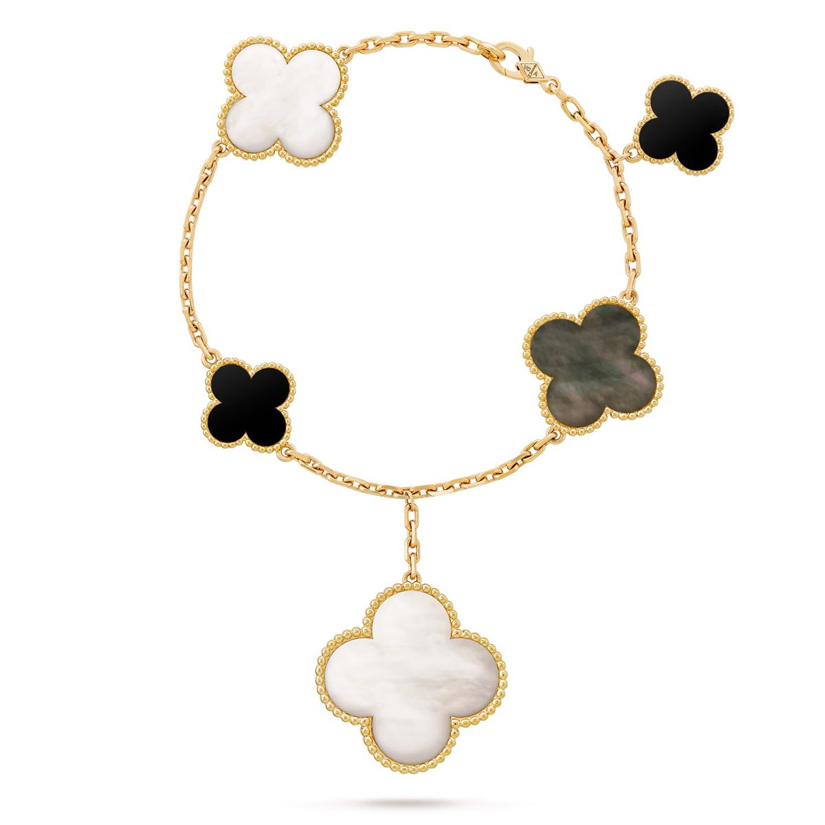 Magic Alhambra bracelet 5 motifs 18K yellow gold Mother of pearl Onyx VCARD78700 7150