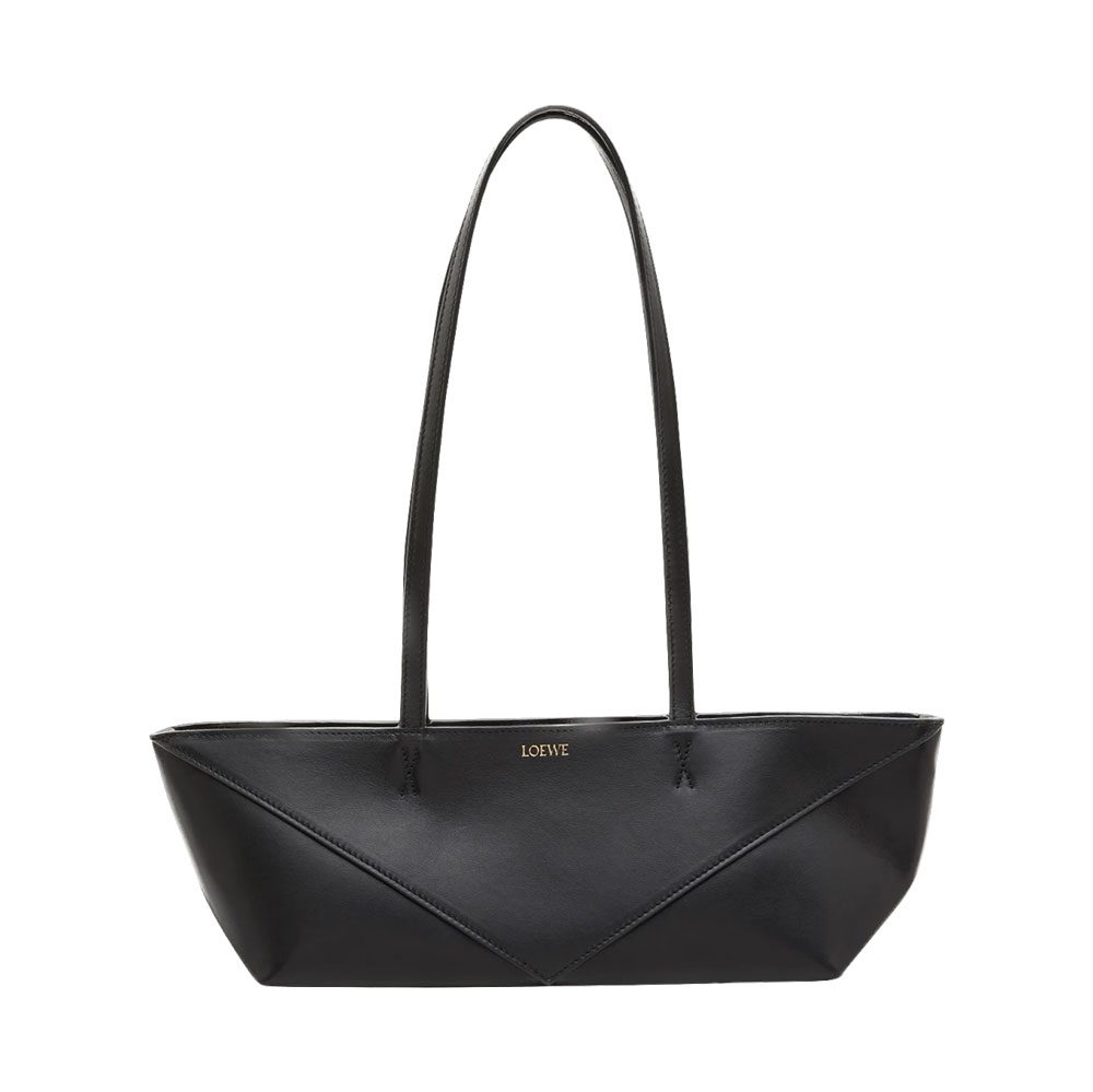 loewe Puzzle Fold Cropped Bag in Shiny Leather Background Removed