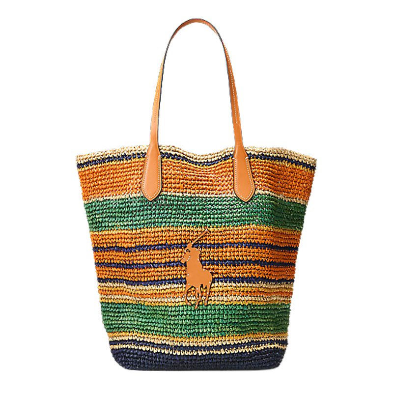 ralph lauren Big Pony Striped Raffia Large Tote 2
