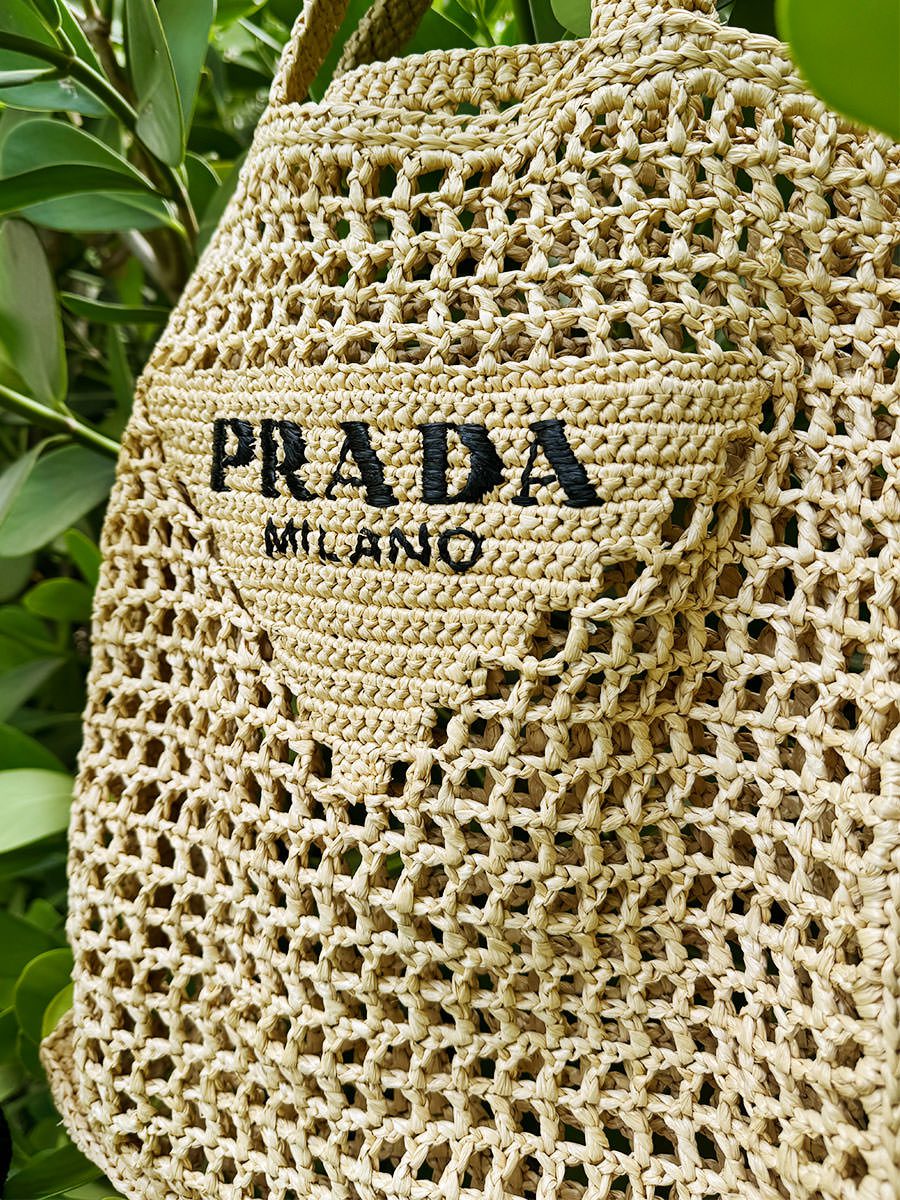 Prada Raffia Tote in Beige Detail