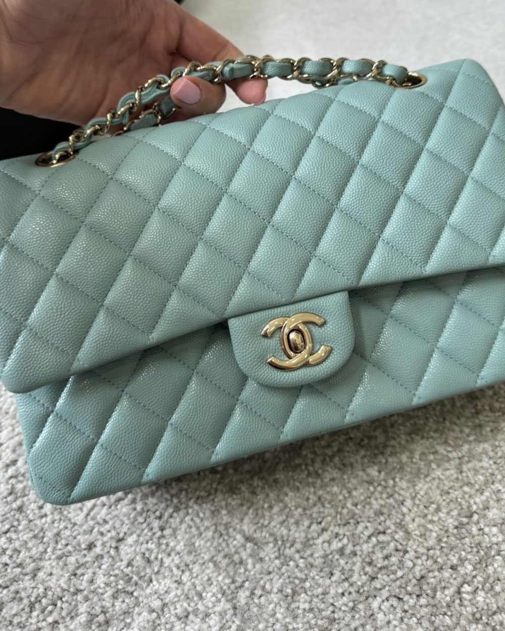 chanel blue flap bag