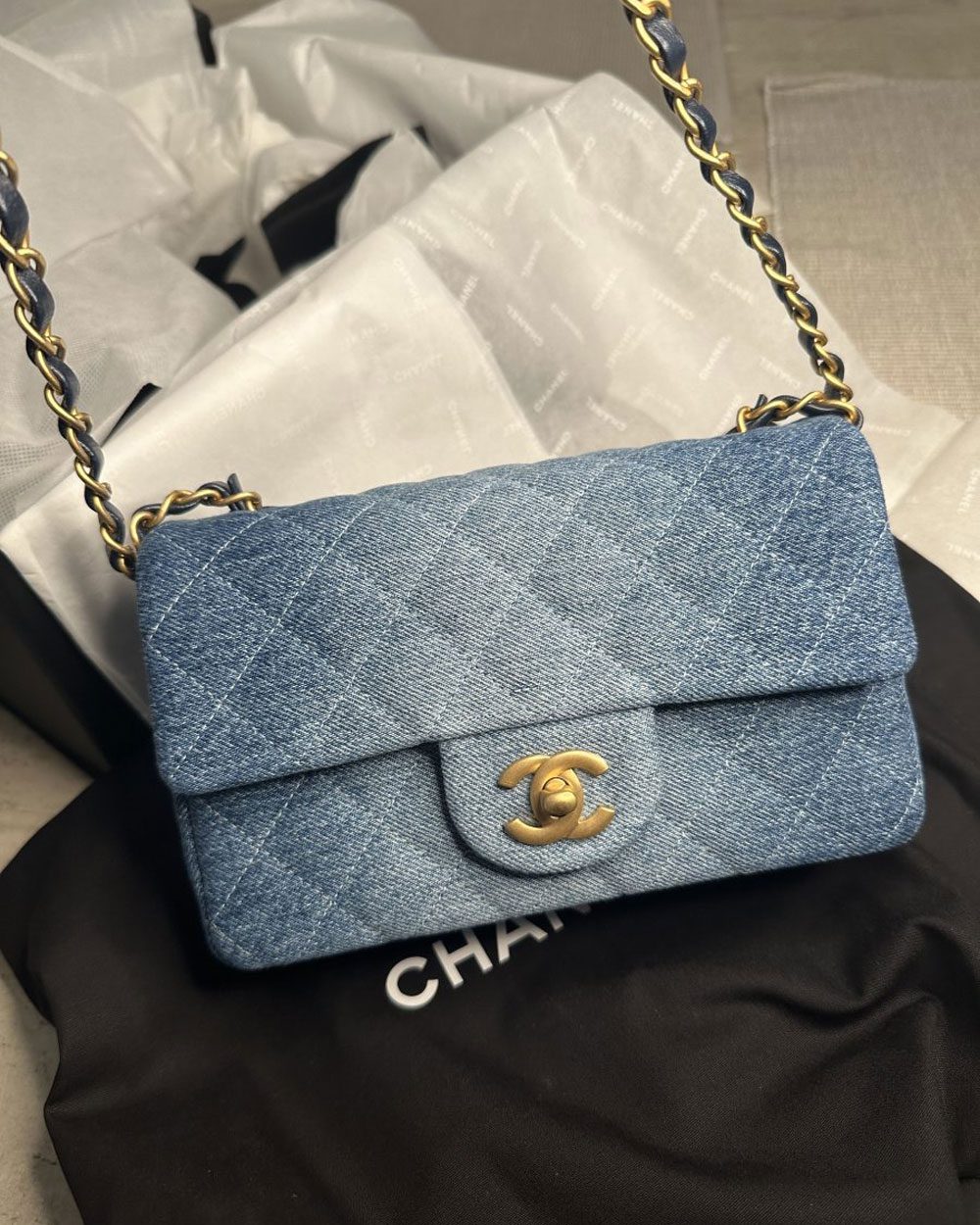 chanel denim flap bag