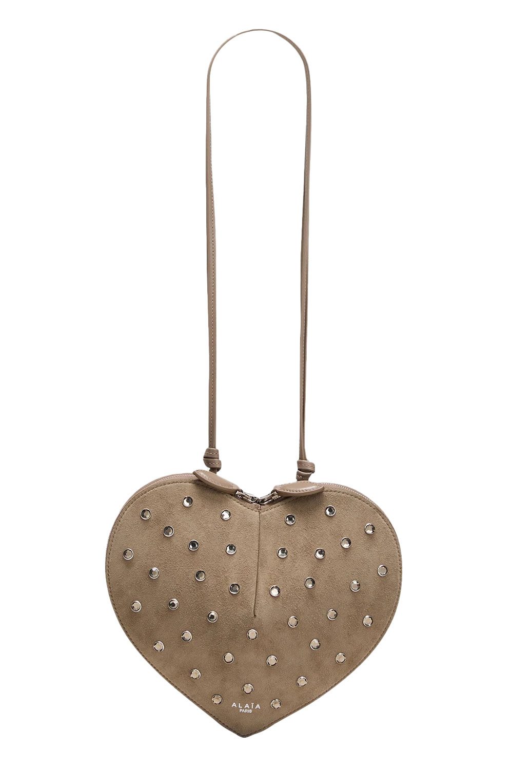 alaia Le Coeur Riveted Strass Suede Crossbody Bag