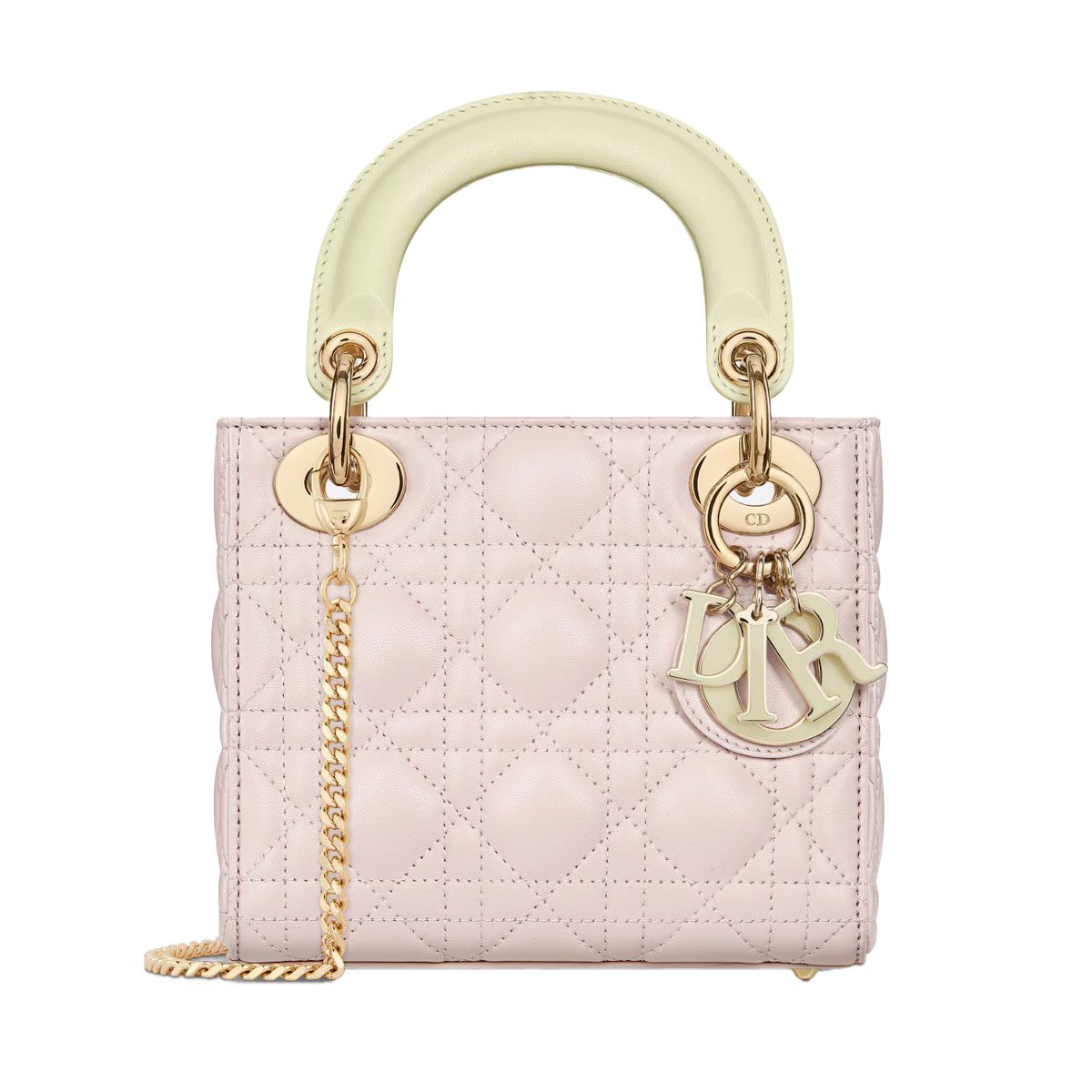dior wo Tone Pastel Yellow and Rose Quartz Cannage Lambskin