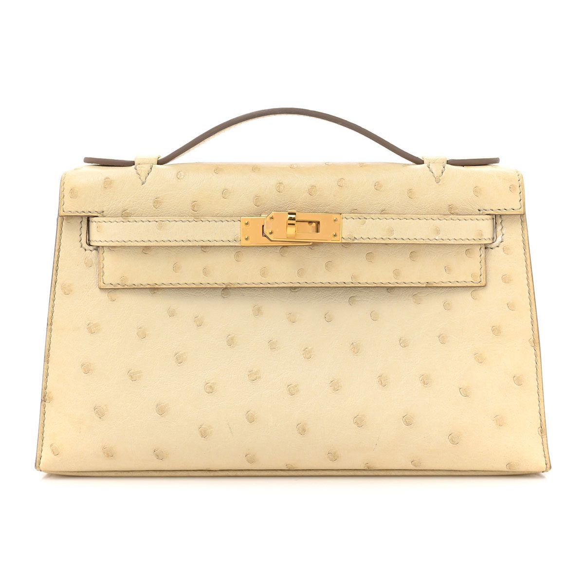 hermes Ostrich Kelly Pochette Clutch Beton