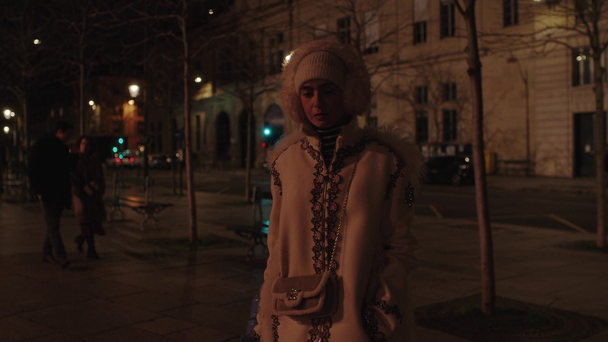 Emily in Paris Season 4 Episode 6 Roger Vivier Jeu de Fille Viv Shearling Strass Buckle Clutch Bag in Suede