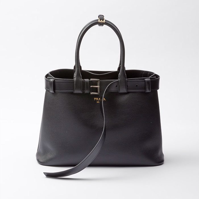 Prada Buckle large leather handbag with belt black