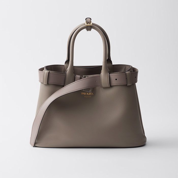 Prada Buckle medium leather handbag with belt clay grey