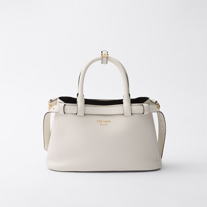 Prada Buckle small leather handbag with double belt white
