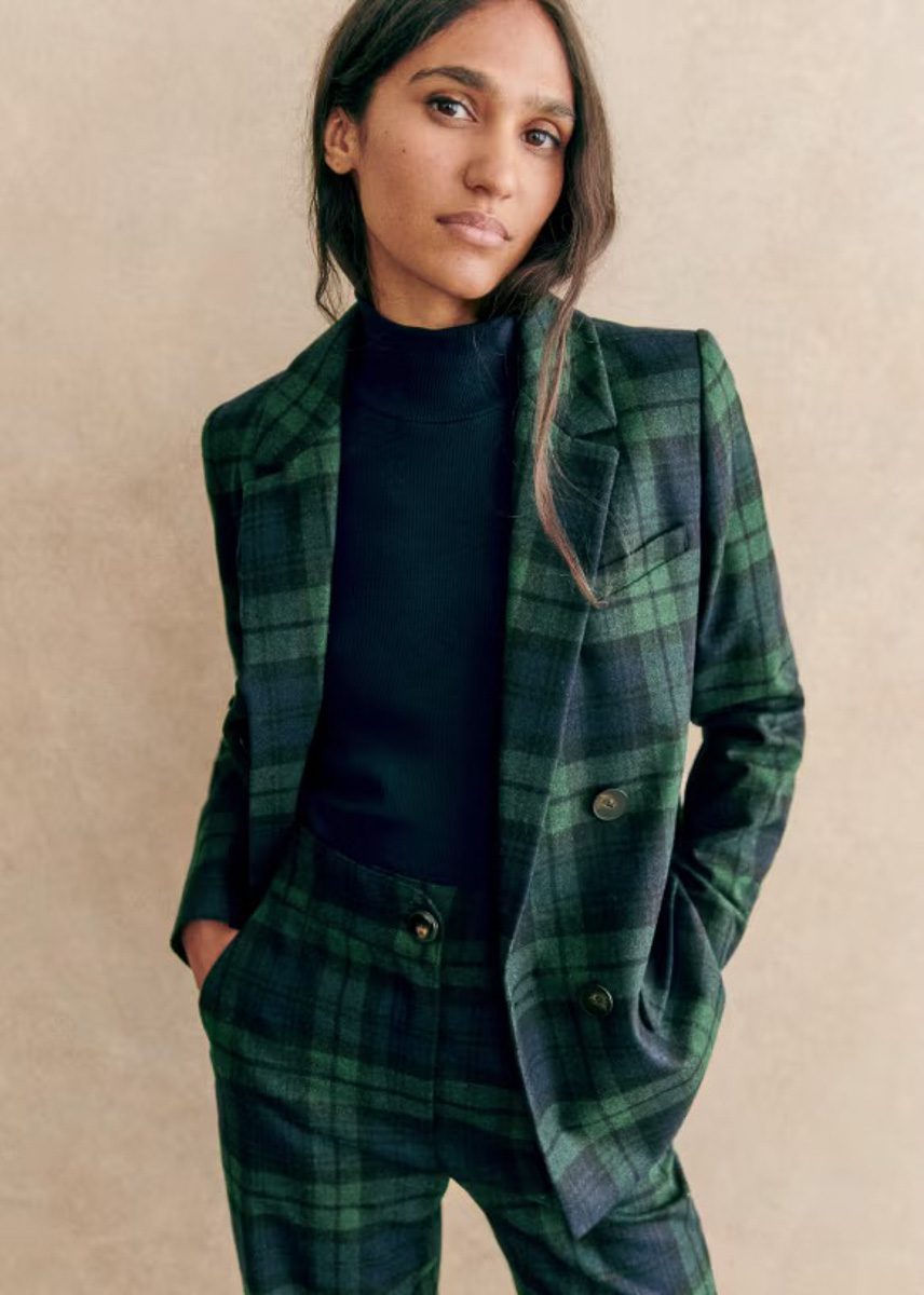 sezane Christie Jacket Navy Tartan