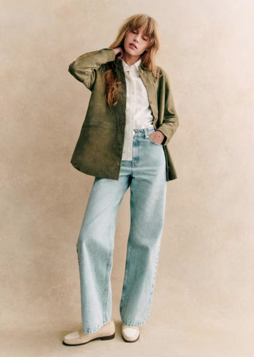 sezane Will Jacket Suede Khaki