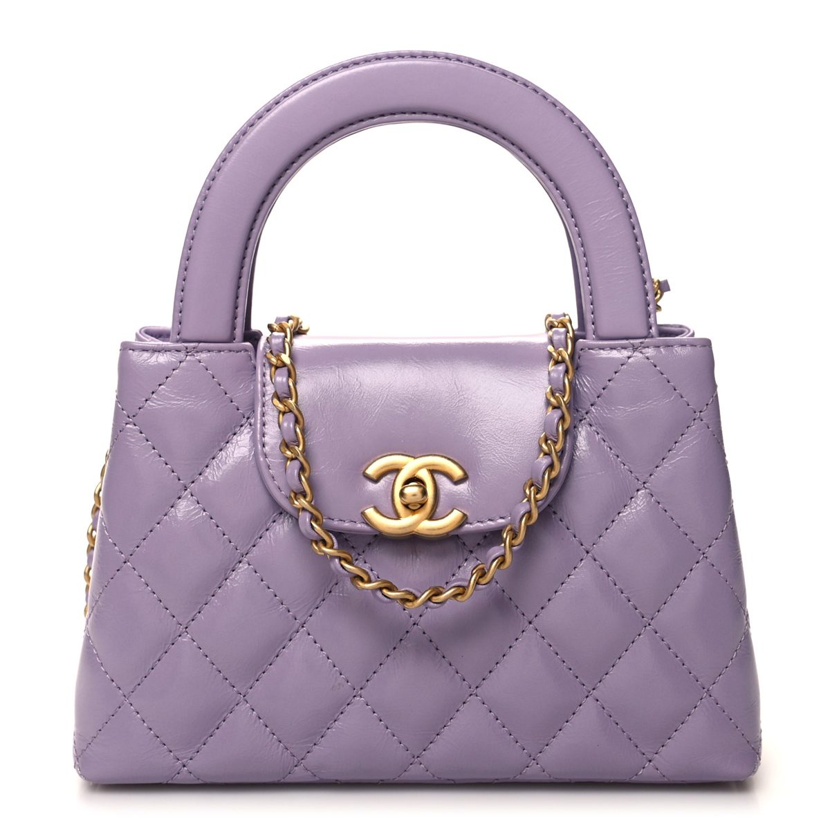 Chanel Shiny Aged Calfskin Quilted Nano Kelly Shopper Lilac