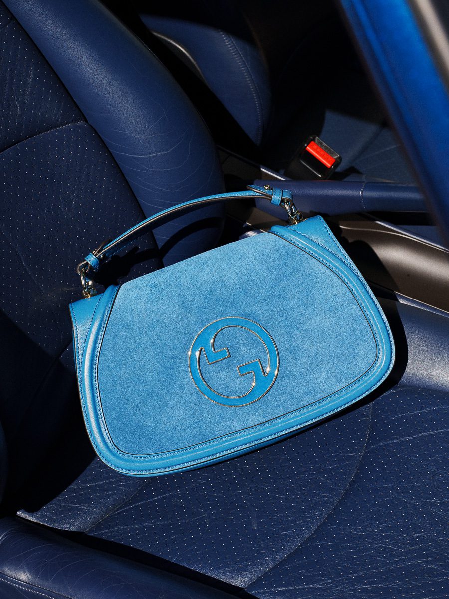 Gucci Small Blondie Top Handle Blue Suede 1 of 4