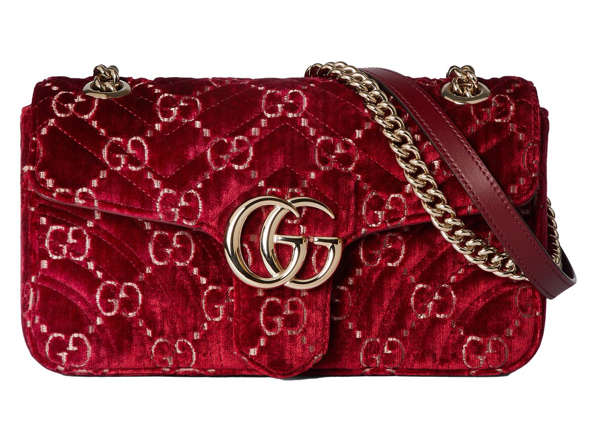 gucci GG Marmont small shoulder bag rosso ancora velvet