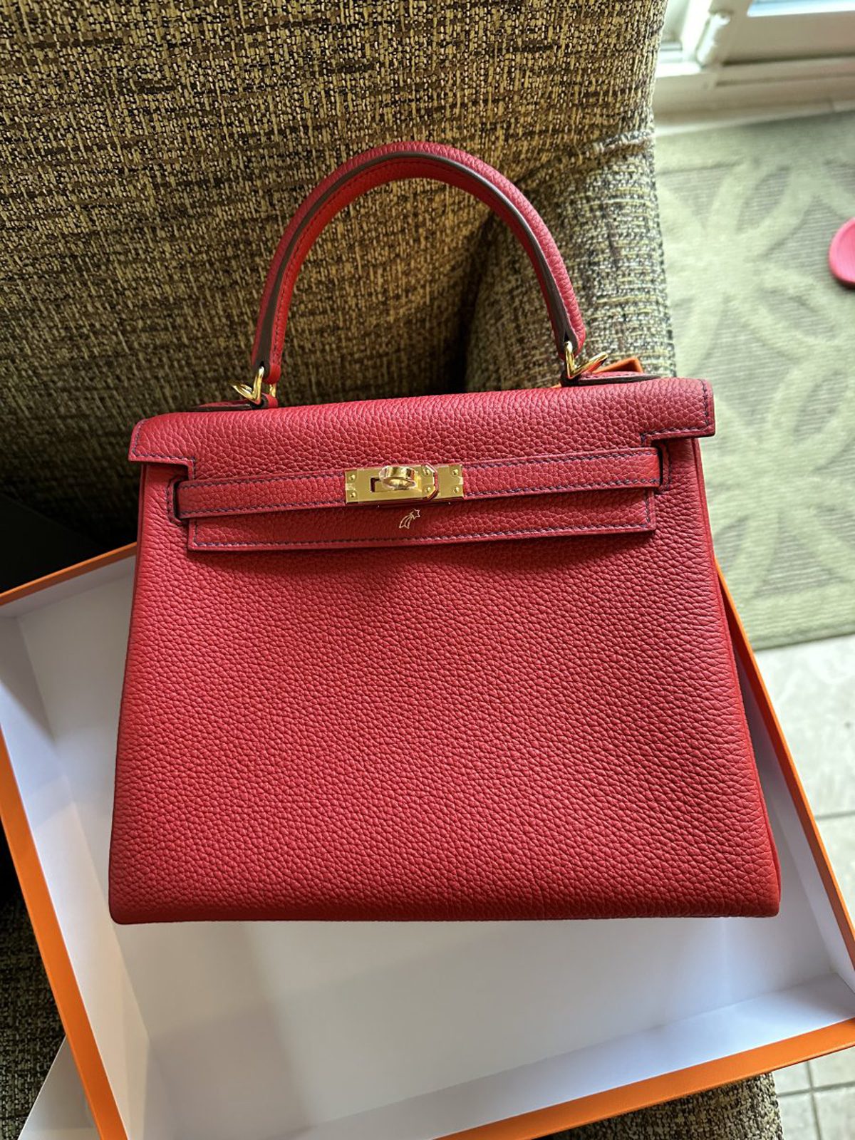 hermes K25 Togo retourne Rouge Casque Bleu Saphir with contrast stitching hermes K25 Togo retourne Rouge Casque Bleu Saphir with contrast stitching