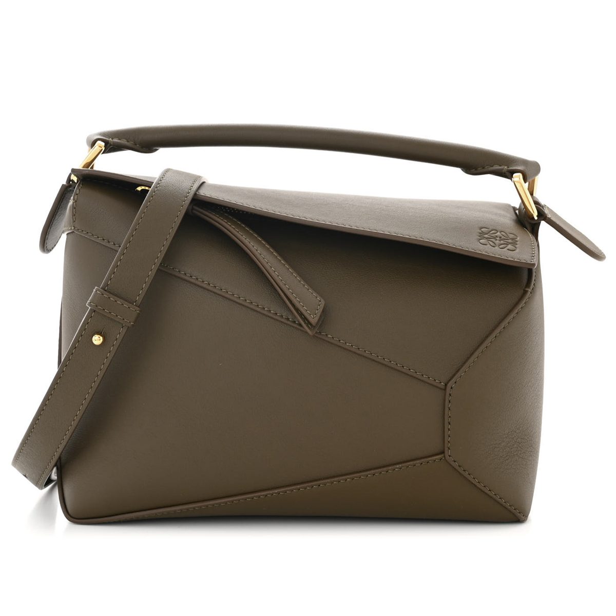 loewe Calfskin Small Puzzle Bag Dark Khaki Green