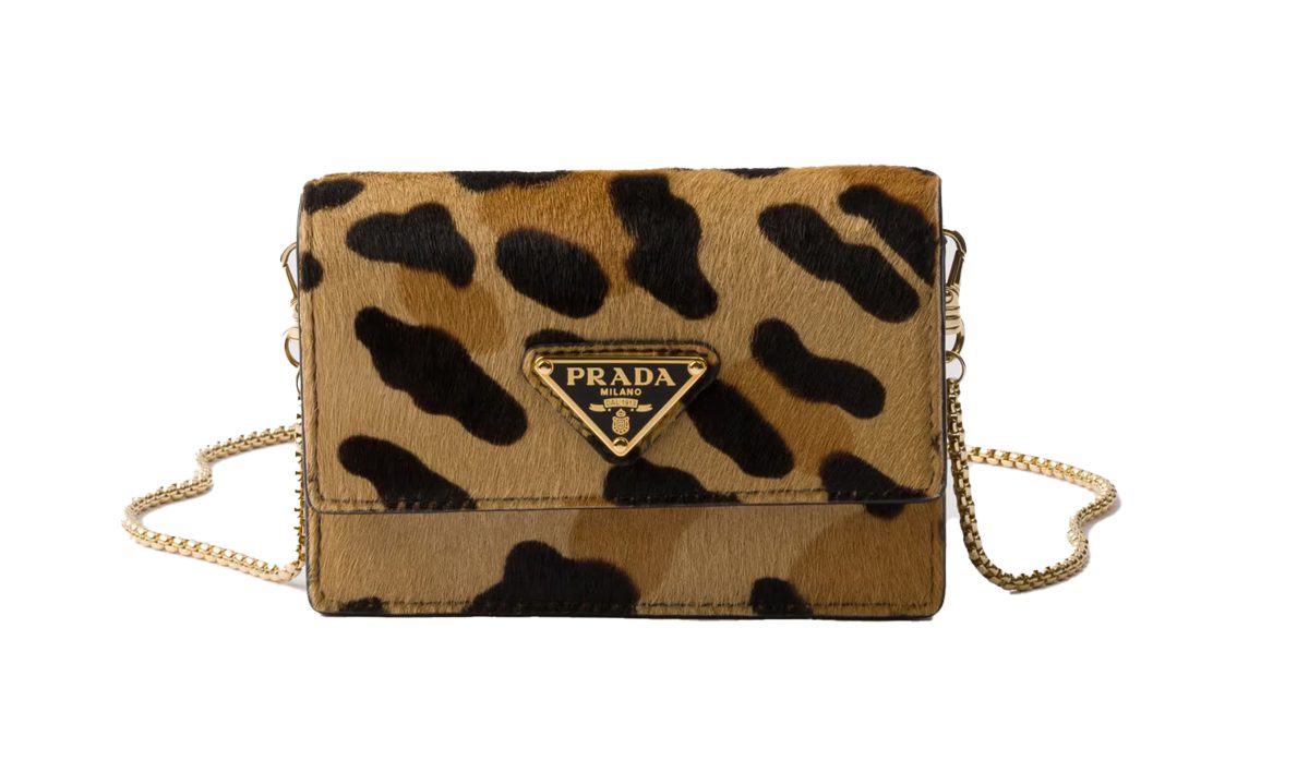 prada Printed leather card holder with shoulder strap
