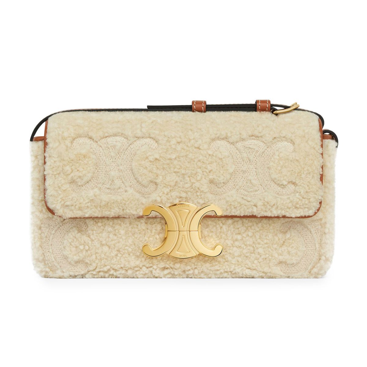 Celine Shoulder bag claude in shearling with Triomphe embroideries