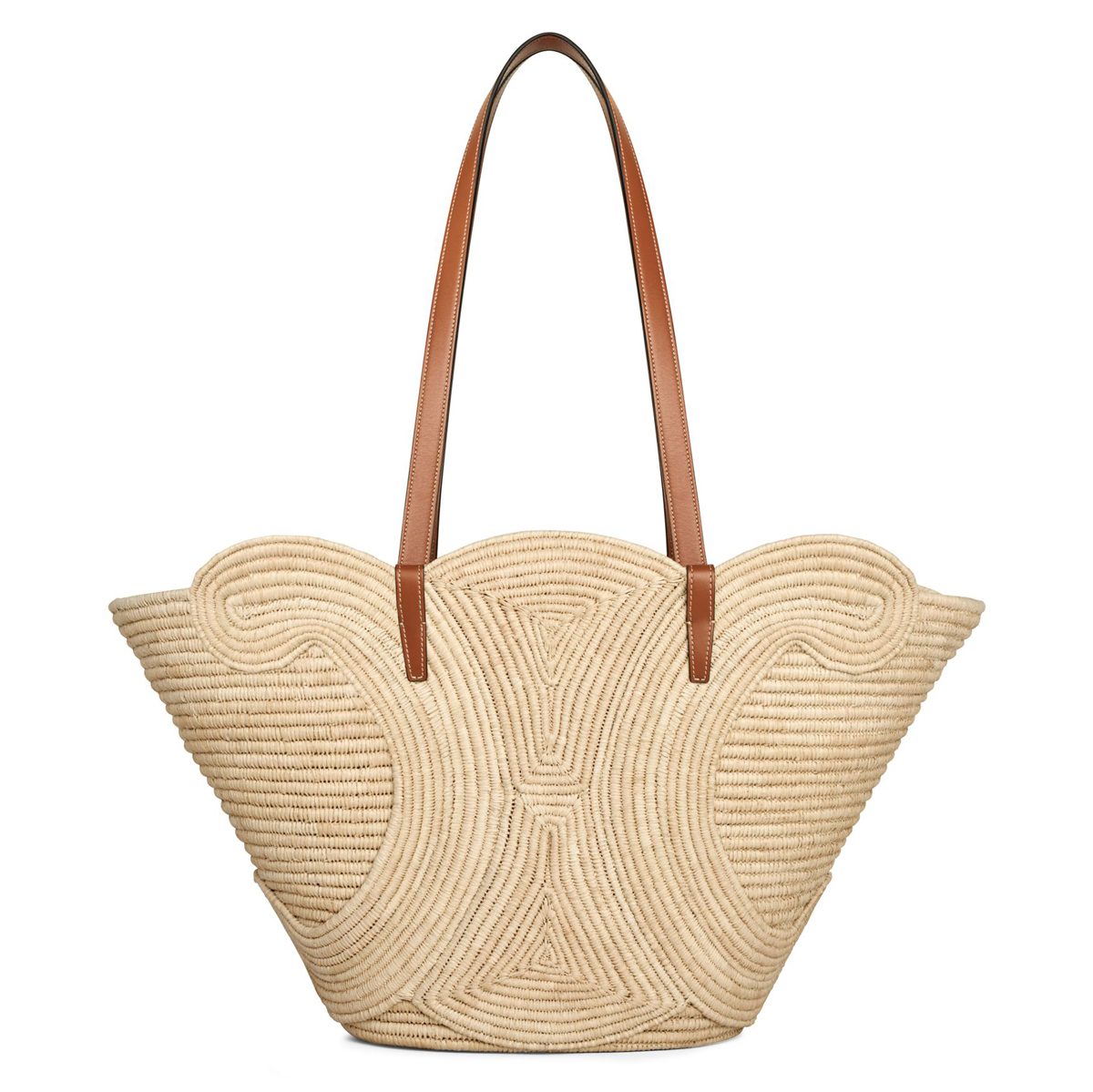 Celine classic panier medium braided Triomphe in raffia and calfskin