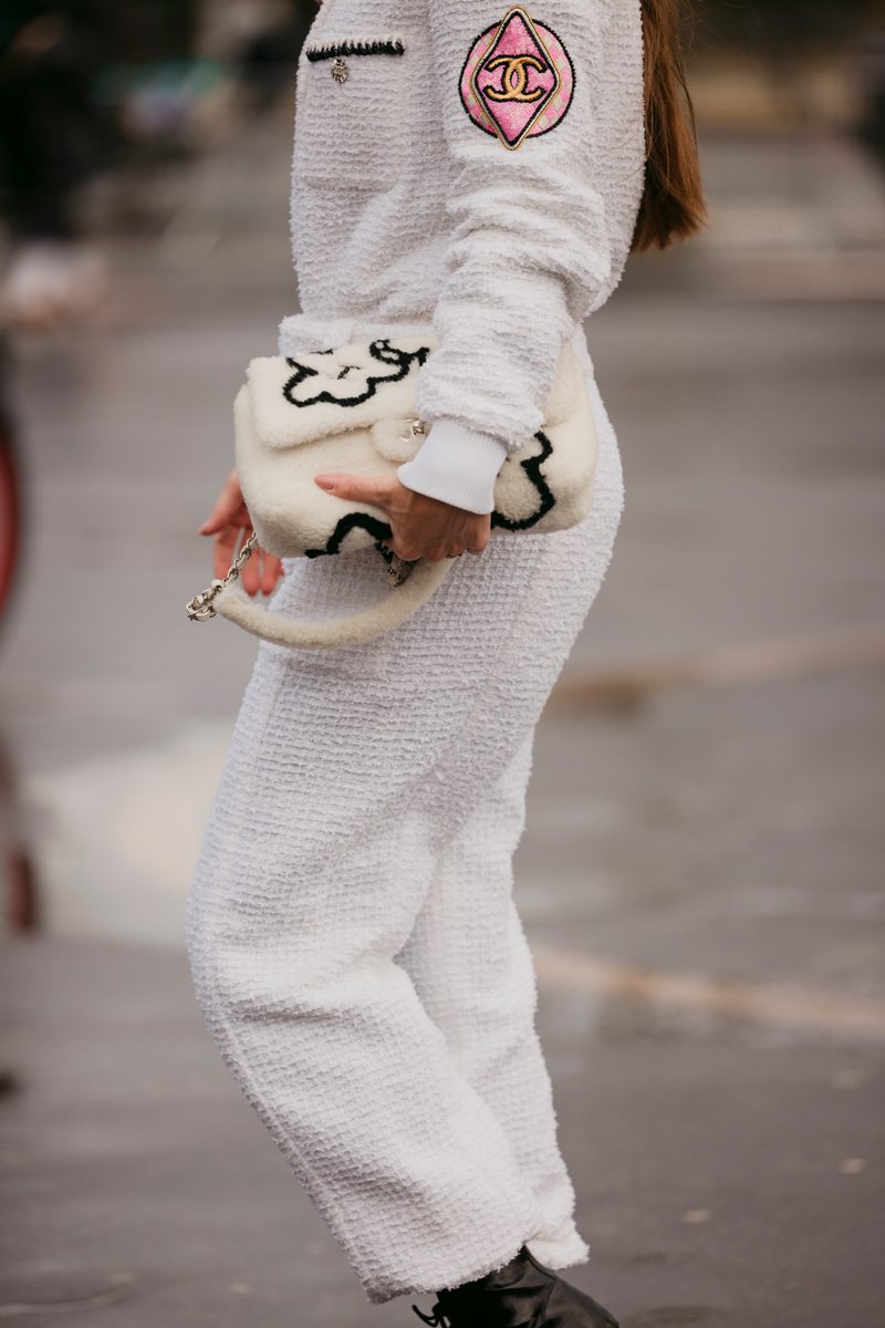 Chanel Classic Single Flap Bag Pearl Embellished Shearling