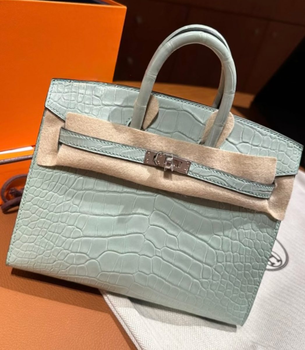 Hermes 20cm Birkin Vert d Eau Matte Alligator