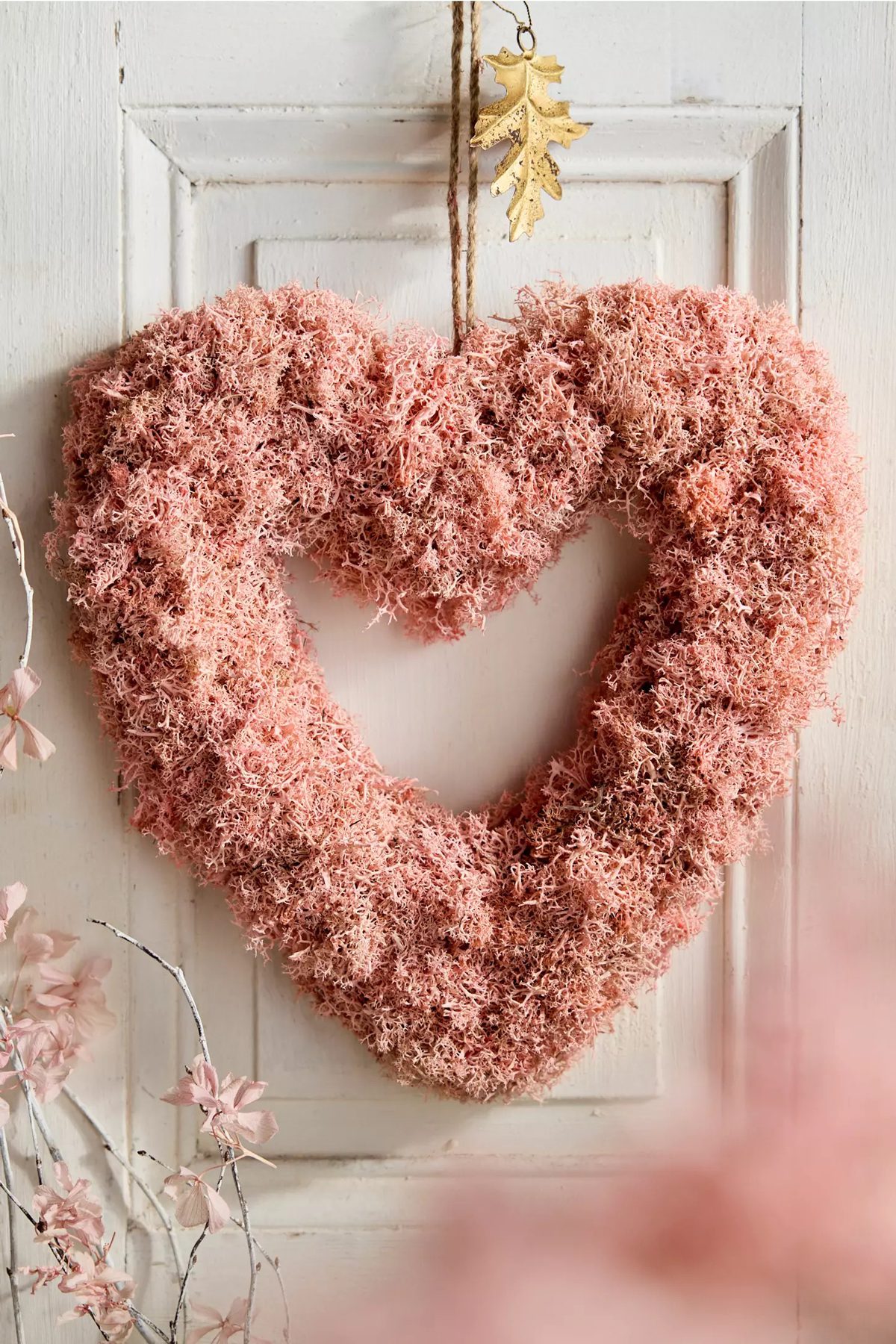 anthropologie Preserved Reindeer Moss Heart Wreath Pink