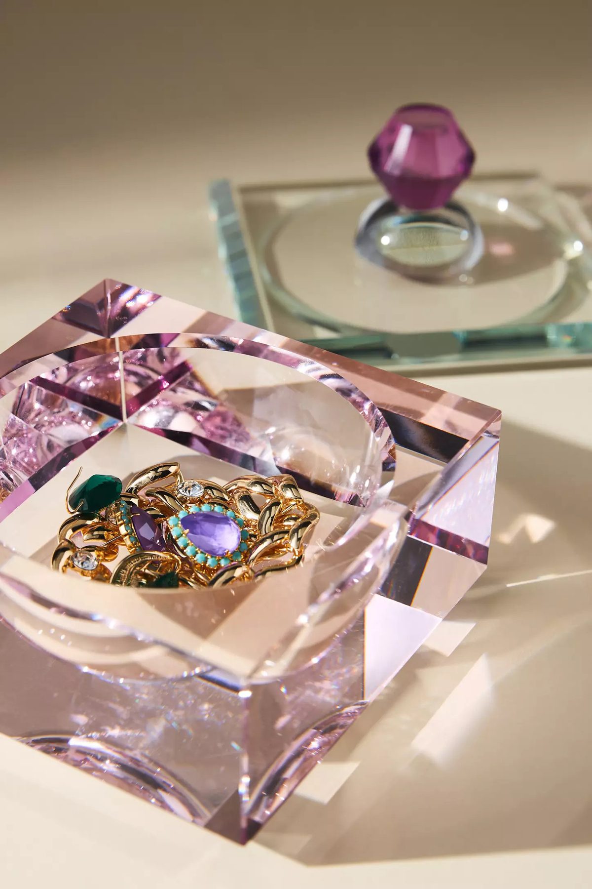 anthropologie cut glass lidded trinket box