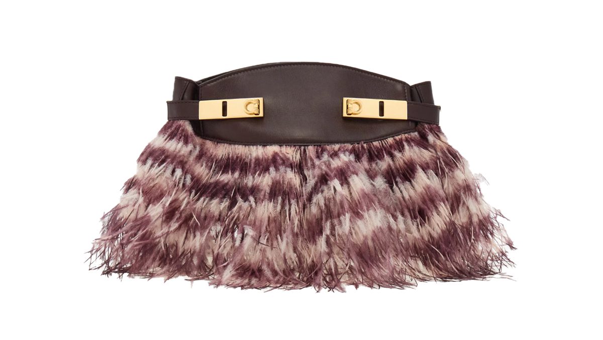 ferragamo Hug soft crossbody bag with feathers XS oxblood blush