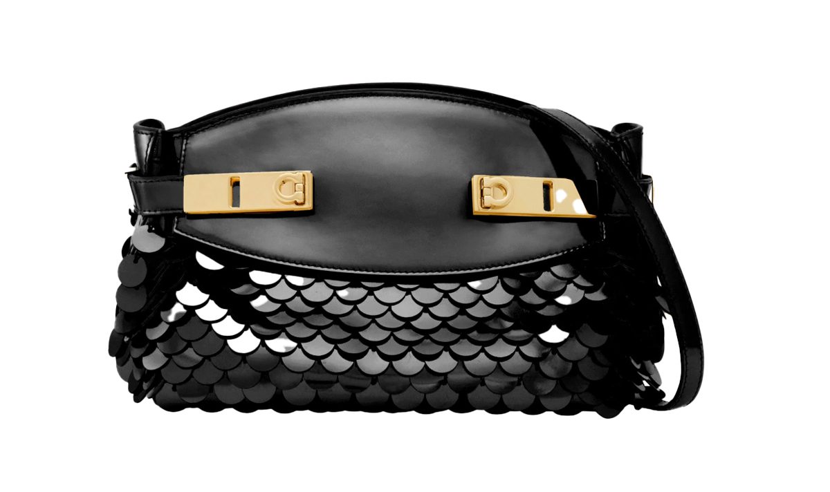 ferragamo Hug soft crossbody bag with sequins XS black