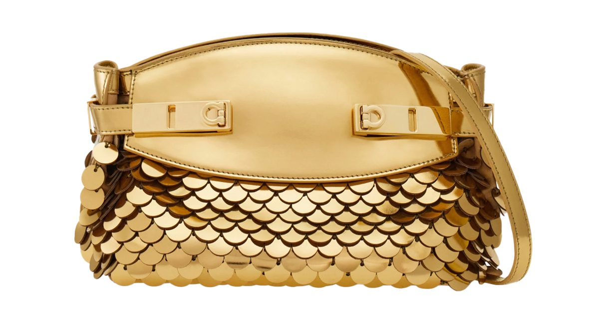 ferragamo Hug soft crossbody bag with sequins XS gold