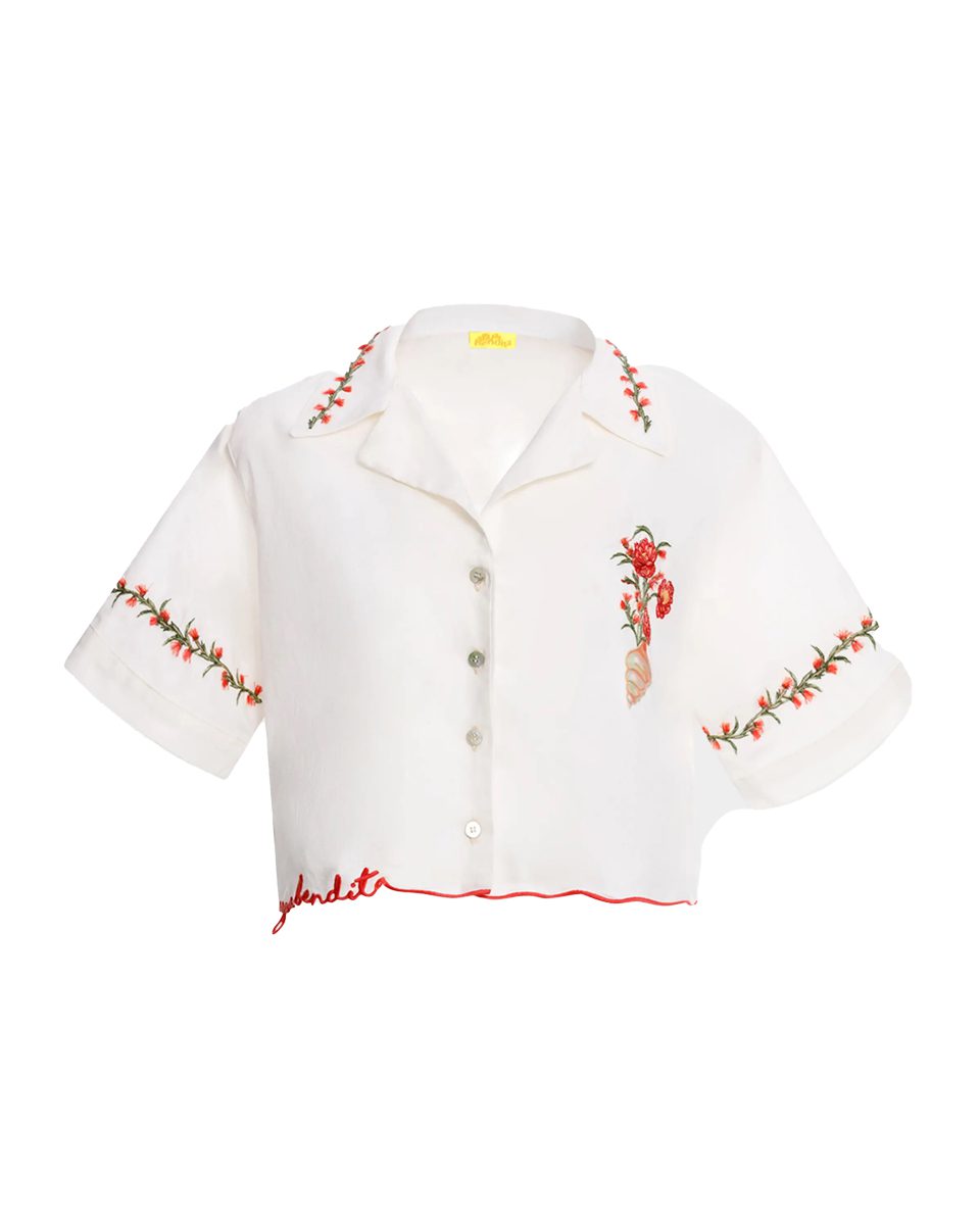 Agua Bendita Itsy Nacar Embroidered Button Front Shirt