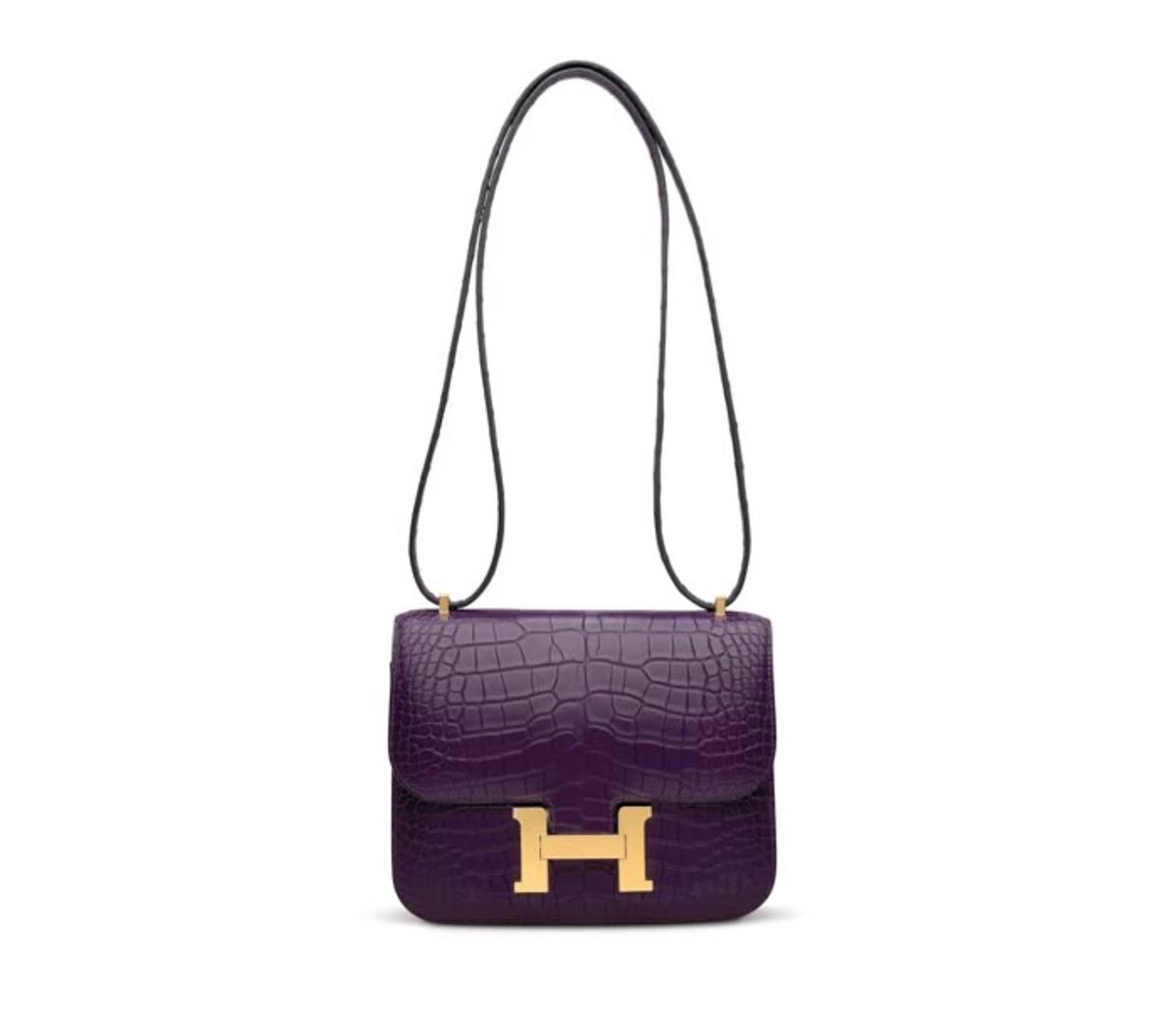 An 18cm Constance in Amethyste Matte Alligator with GHW
