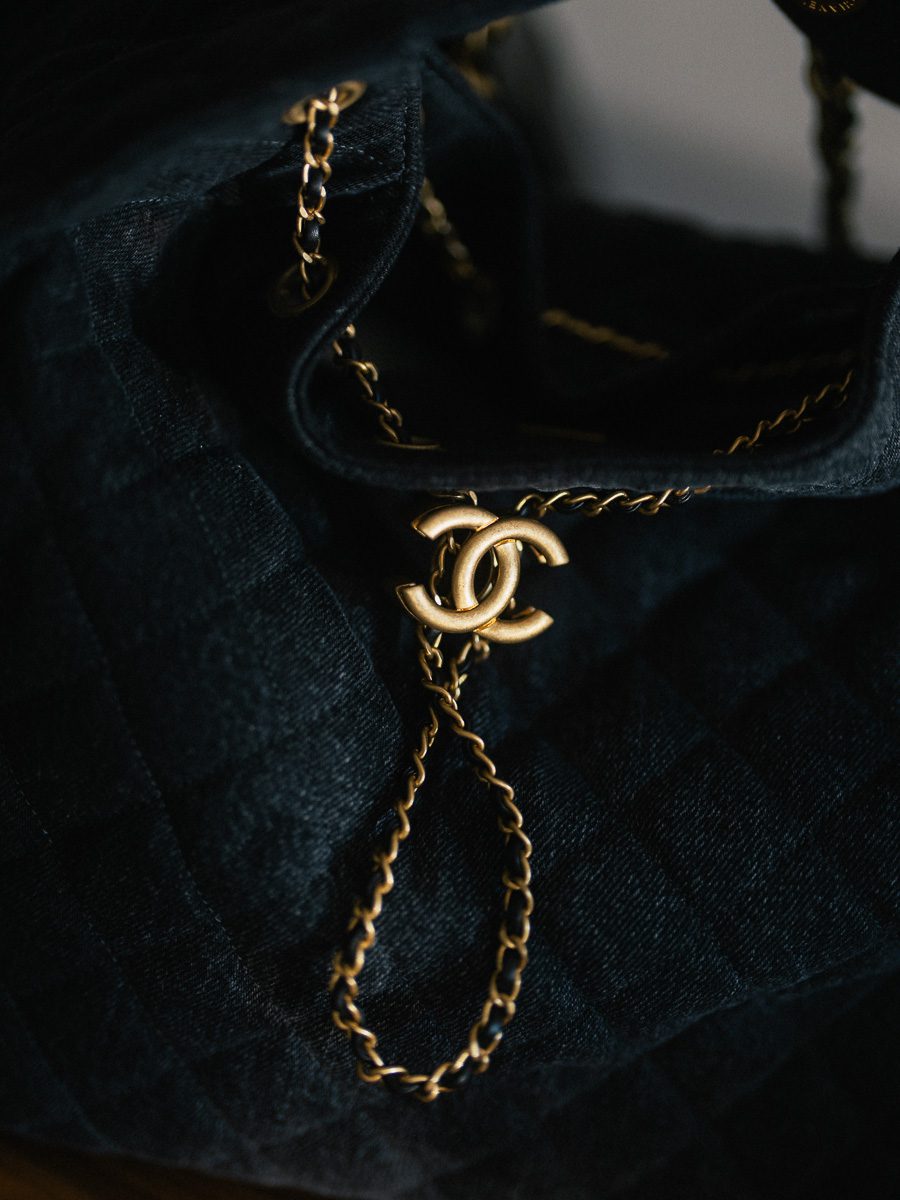 Chanel 25 Bag in black denim drawstring closure Chanel 25 Bag in black denim drawstring closure