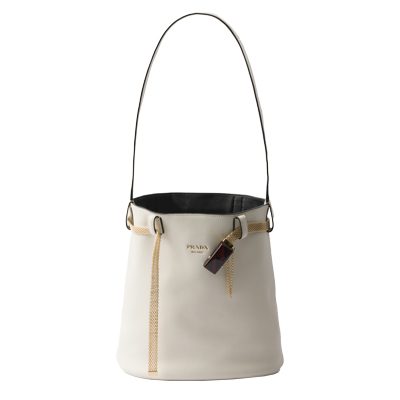 Prada Buckle leather bucket bag with jeweled belt