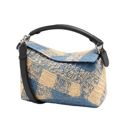 loewe Small Puzzle Edge bag in raffia and calfskin