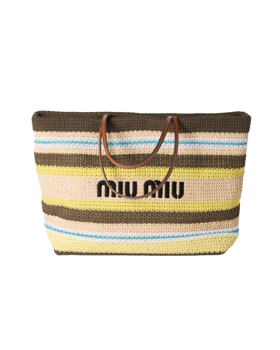 miu miu Raffia effect woven tote bag