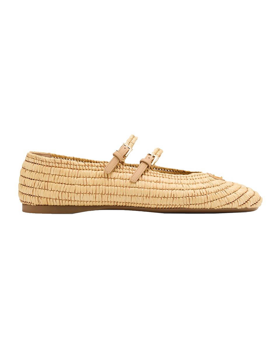 prada Stuoia Raffia Dual Mary Jane Ballerina Flats