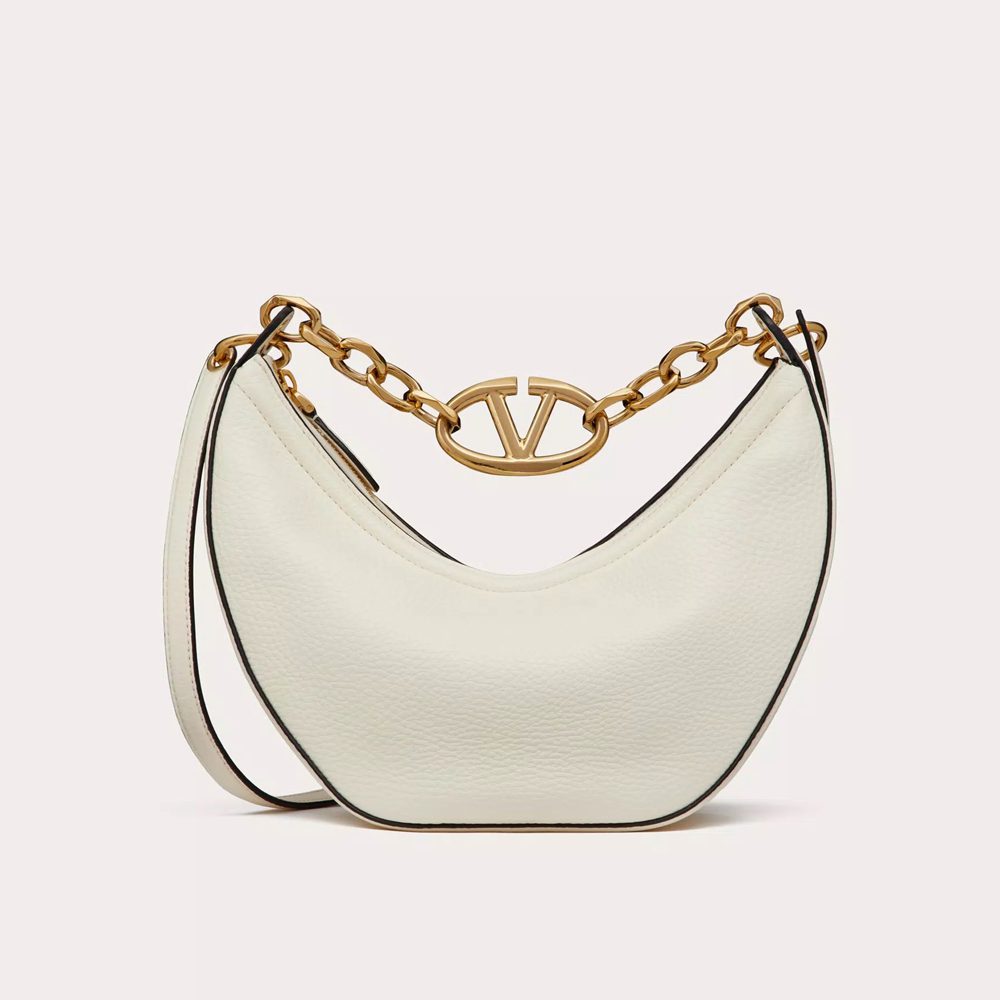 valentino SMALL VLOGO MOON HOBO BAG IN GRAINY CALFSKIN WITH CHAIN