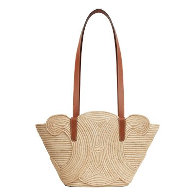 Celine classic panier small braided Triomphe in raffia and calfskin
