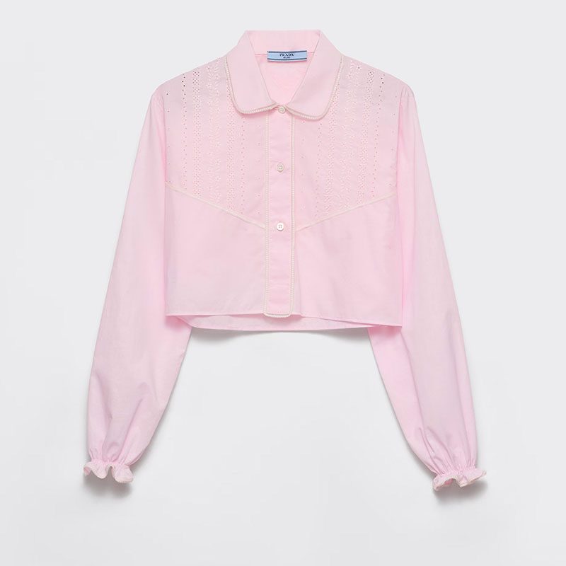 Embroidered cropped batiste shirt