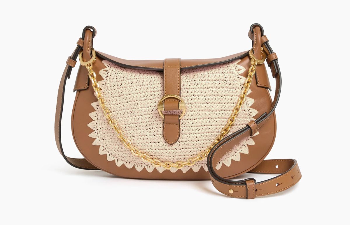 le tanneur Pia small shoulder bag in raffia effect and smooth leather le tanneur Pia small shoulder bag in raffia effect and smooth leather
